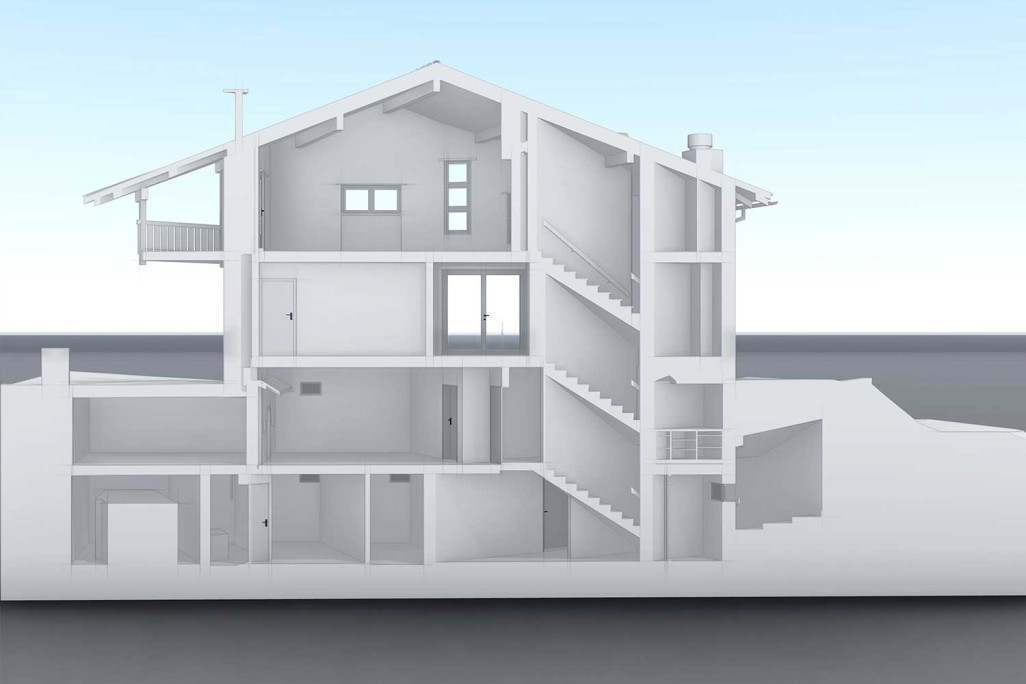 Savognin GR, Gebäudevermessung 3D-Schnitt in Graubünden, HMQ AG