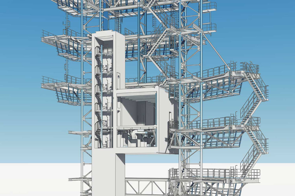 Antennenturm auf dem Titlis, Schnitt vom 3D-Modell, HMQ AG