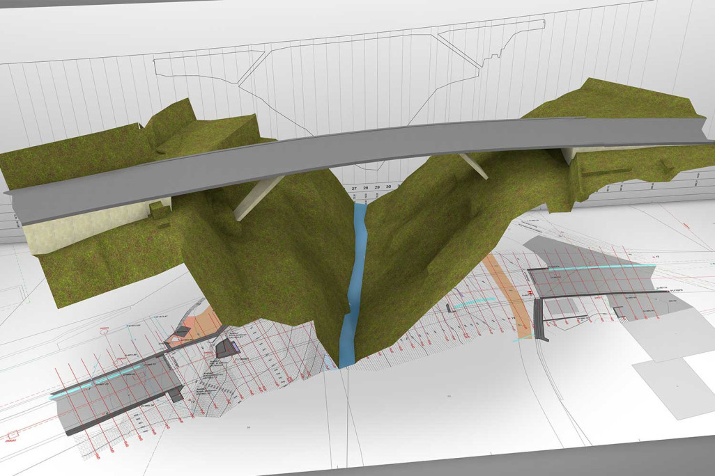 Aclatobelbrücke Graubünden, 2D-Plan nach 3D-Modell, HMQ AG