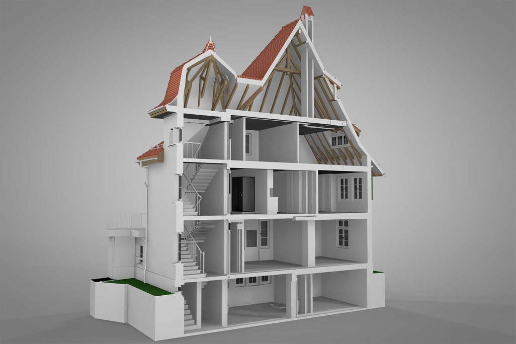 Bern, Villa im Jugendstil, Schnitt aus 3D-Modell, HMQ AG