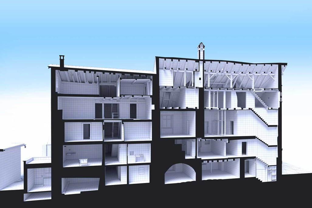 3D-Längsschnitt aus Gebäudevermessung, HMQ AG