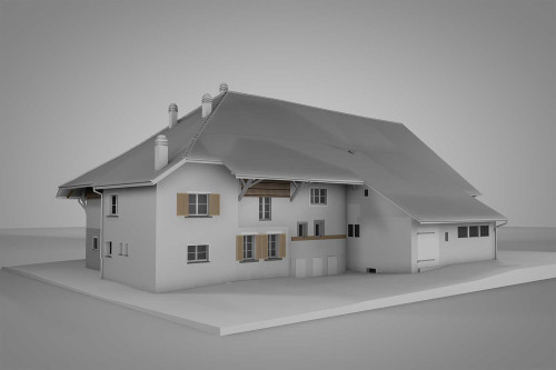 3D-Modell, Bauernhaus mit Scheune, HMQ AG