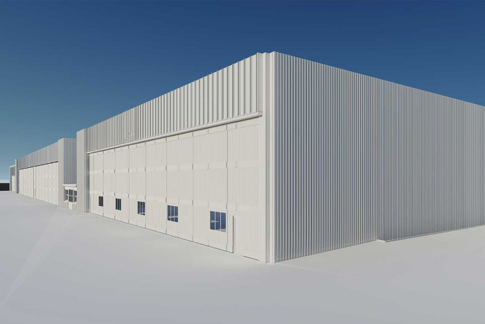 3D-Modell, Flugzeug Hangar, HMQ AG
