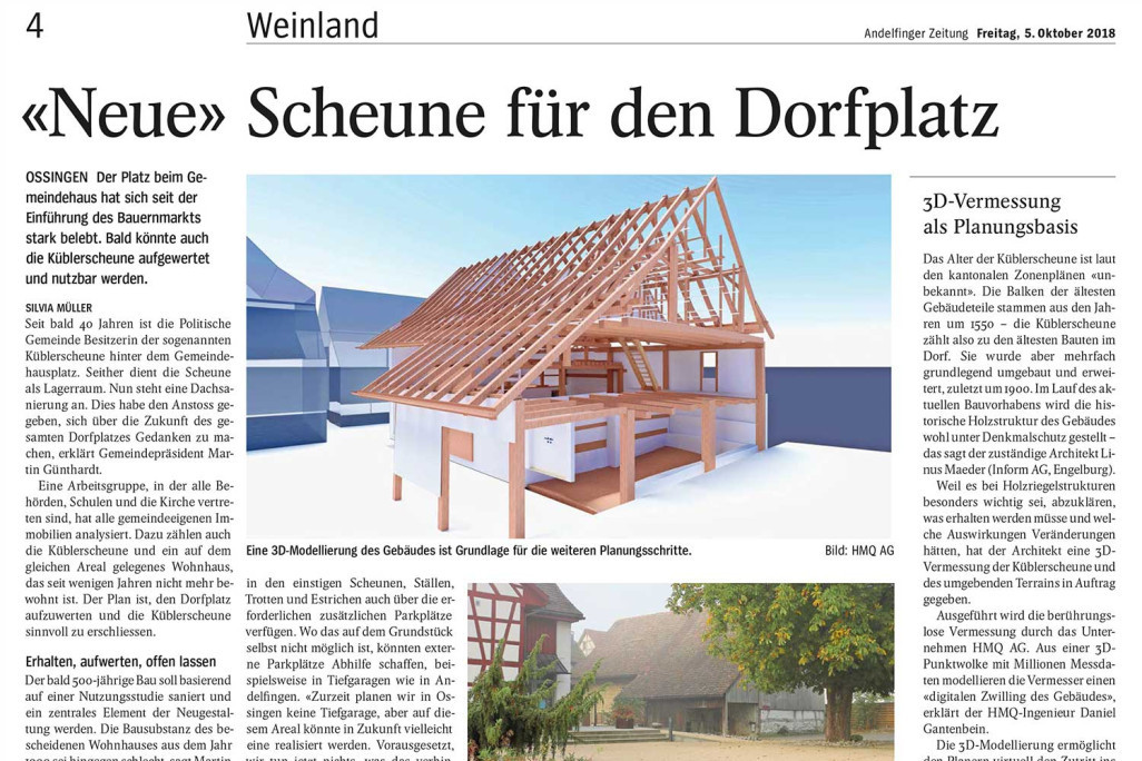Neue Scheune für den Dorfplatz, Andelfinger Zeitung, HMQ AG