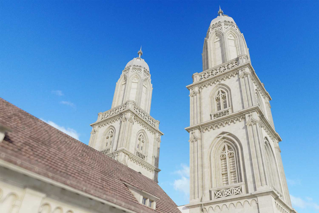 Zürich ZH, Grossmünster, 3D-Modell aus Gebäudevermessung, HMQ AG