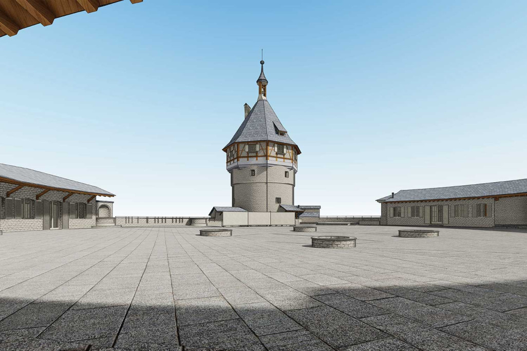 Munot Schaffhausen, 3D-Modell Innenhof aus Gebäudeaufnahme, HMQ AG