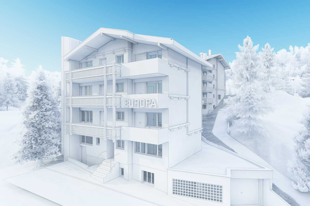 Saas Fee VS, Hotel Europa, 3D-Modell aus Gebäudevermessung, HMQ AG