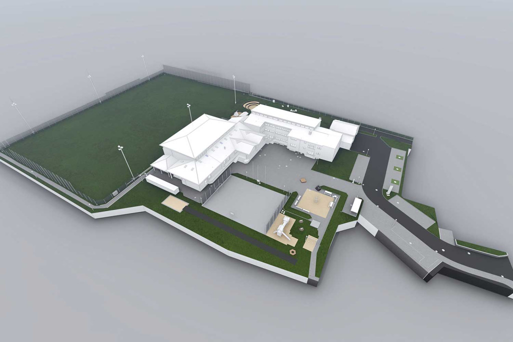 Schulhaus, 3D-Modell mit Umgebung, HMQ AG