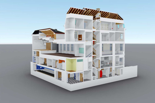 3D-CAD-Modell aus Gebäudeaufnahme, 3D-Schnitt, HMQ AG