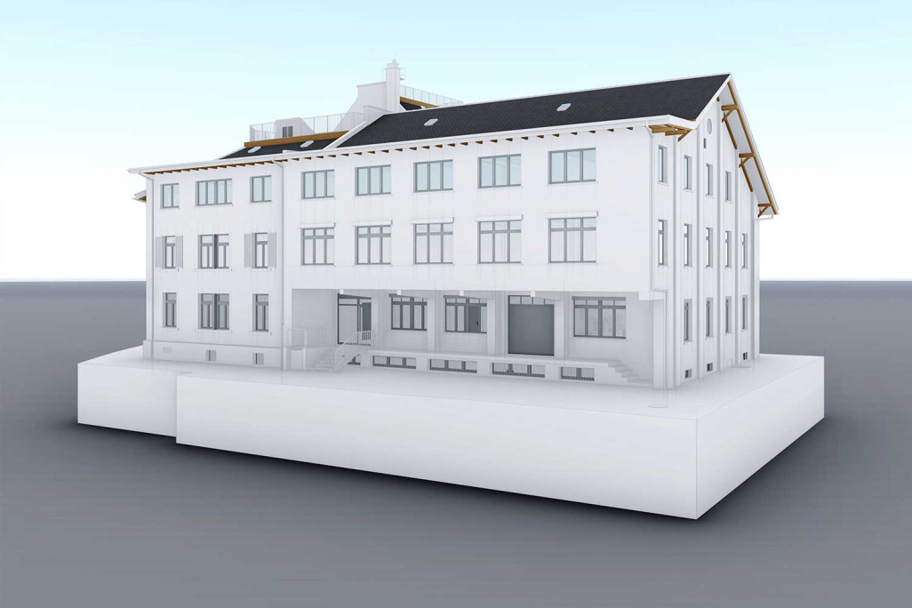 Gebäudeaufnahm Mehrfamilienhaus in Zürich, 3D-Modell, HMQ AG