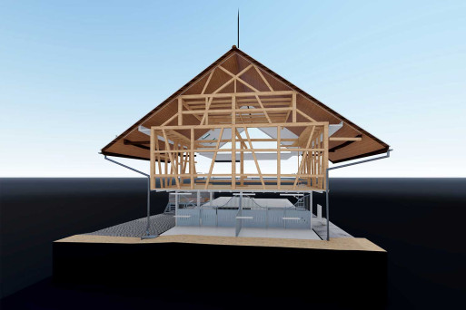 Gebäudeaufnahme, 3D-Stall mit Tragkonstruktion, HMQ AG
