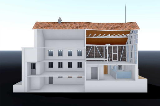 Gebäudeaufnahme, Wohnhaus mit Stall 3D-Schnitt, HMQ AG