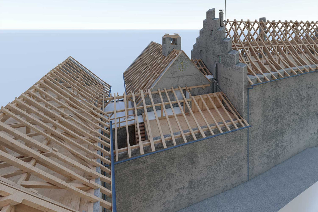 Ritterhaus Bubikon, 3D-Dachkonstruktion, HMQ AG