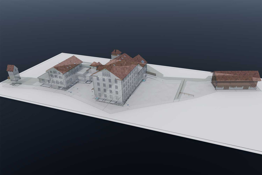 3D-Modell aus Gebäudeaufnahme von Fabrikensemble im Kanton Zürich, HMQ AG