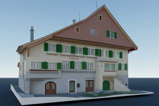 Zürich, 3D-Modell Gesellenhaus in Stäfa, Gebäudeaufnahme, HMQ AG