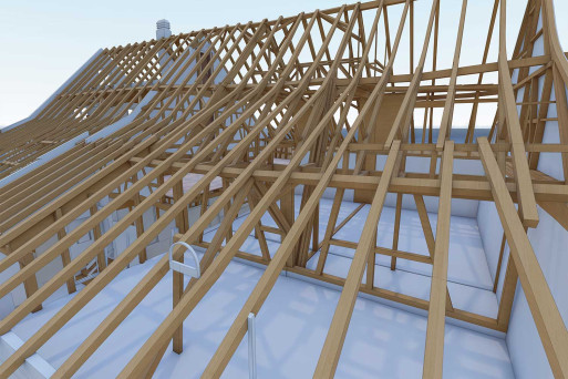 3D-Dachkonstruktion, Bauernhaus mit Scheune, HMQ AG