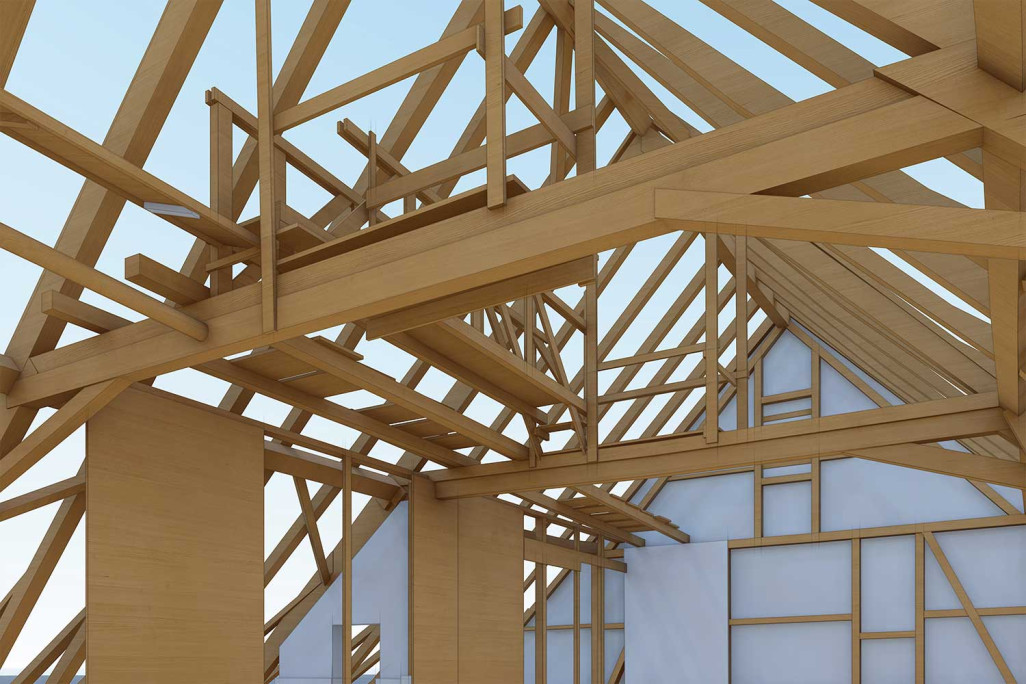 3D-Tragkonstruktion, Bauernhaus mit Scheune, HMQ AG