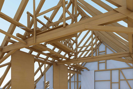 3D-Tragkonstruktion, Bauernhaus mit Scheune, HMQ AG