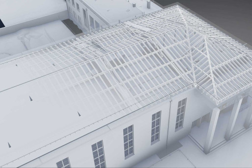 3D-Dachkonstruktion, Kirchgemeindehaus Oekolampad in Basel, HMQ AG