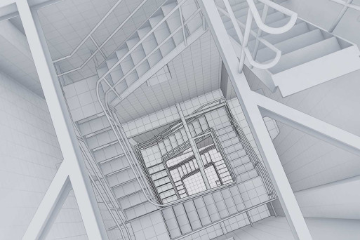 3D-Modellierung Treppenhaus, Kirchgemeindehaus Oekolampad in Basel, HMQ AG
