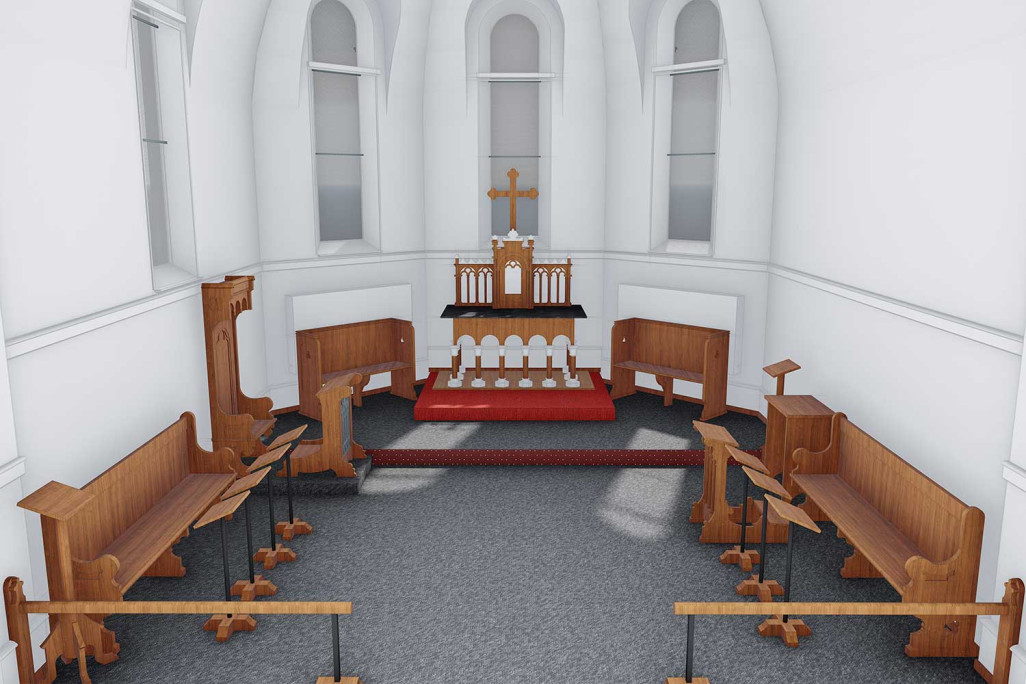 Bern, Kapelle 3D-Modell, Kirchenraum, HMQ AG