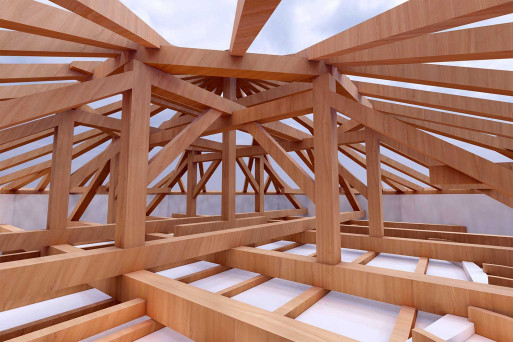 Frauenfeld, Gebäudeaufnahme Kindergarten, 3D-Dachkonstruktion, HMQ AG