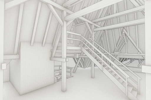 3D-Modell aus Gebäudeaufnahme, Theresianum Ingenbohl Dachkonstruktion, HMQ AG