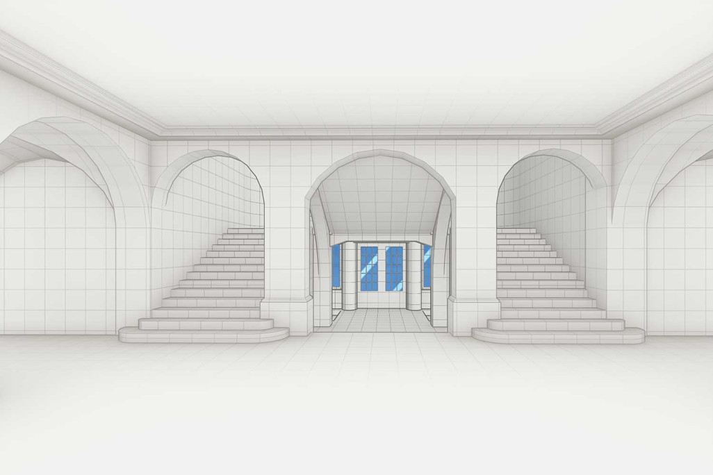 3D-Modell aus Gebäudeaufnahme, Theresianum Ingenbohl Treppenhaus, HMQ AG