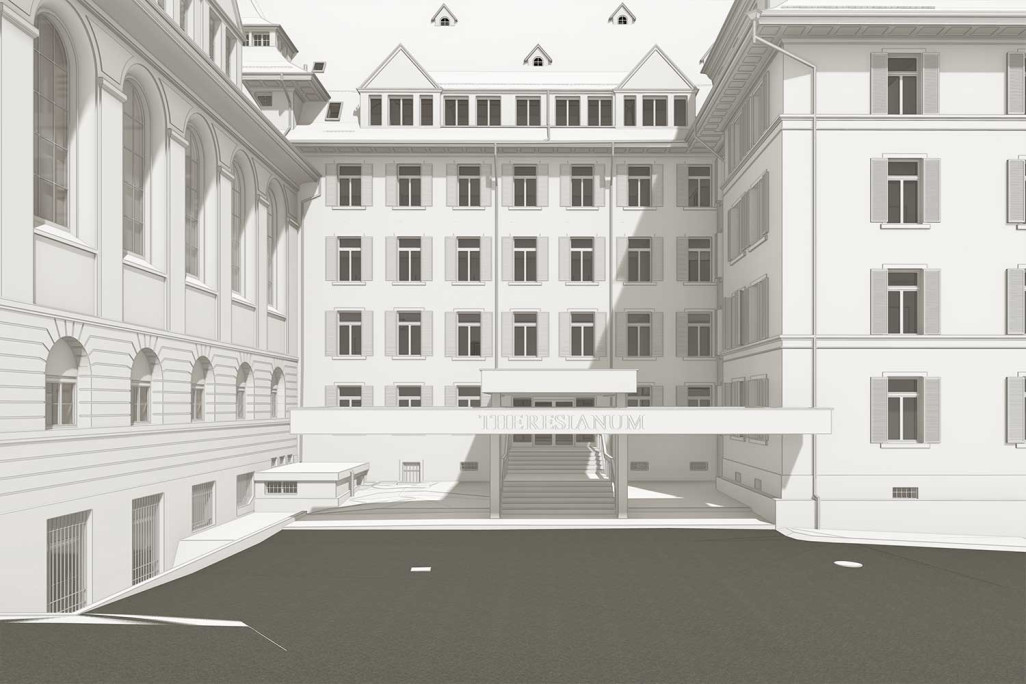 3D-Modell aus Gebäudevermessung, Theresianum Ingenbohl Schwyz, HMQ AG
