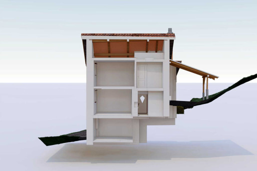 3D-Modell Einfamilienhaus Graubünden, 3D-Längsschnitt, HMQ AG