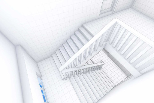 3D-Treppenhaus aus Gebäudeaufnahme, HMQ AG