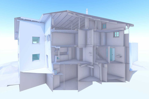 Val Müstair, 3D-Dachkonstruktion aus Gebäudevermessung, HMQ AG