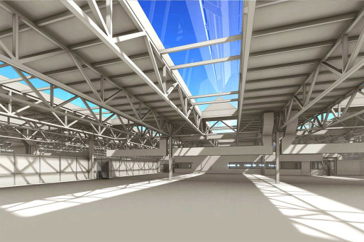 3D-Modellierung einer Industriehalle aus einer Gebäudevermessung, HMQ AG