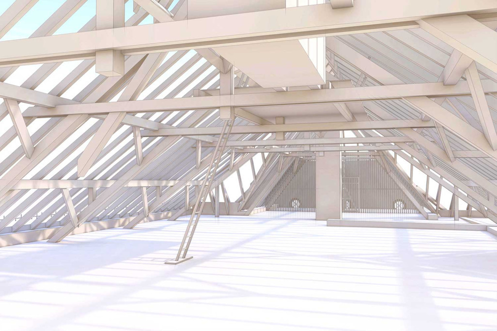 Luzern, Schulhaus Littau, 3D-Modell Dachkonstruktion, HMQ AG