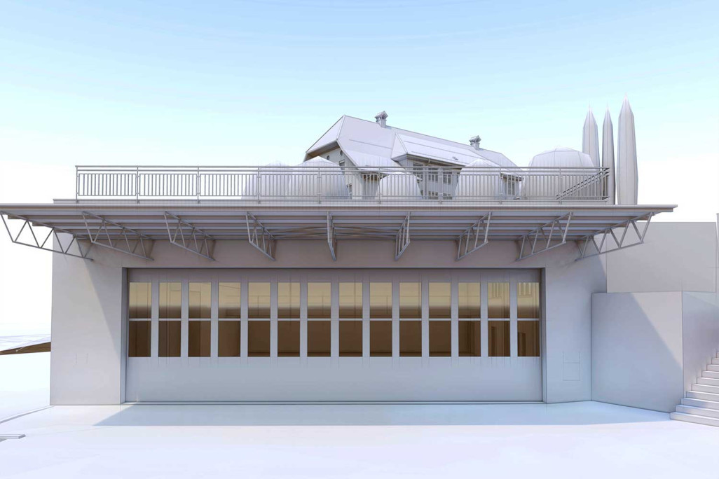 Luzern, Schulhaus Littau, 3D-Modell Feuerwehrdepot, HMQ AG