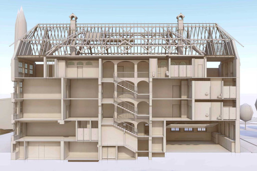 Luzern, Schulhaus Littau, 3D-Modell Längsschnitt, HMQ AG