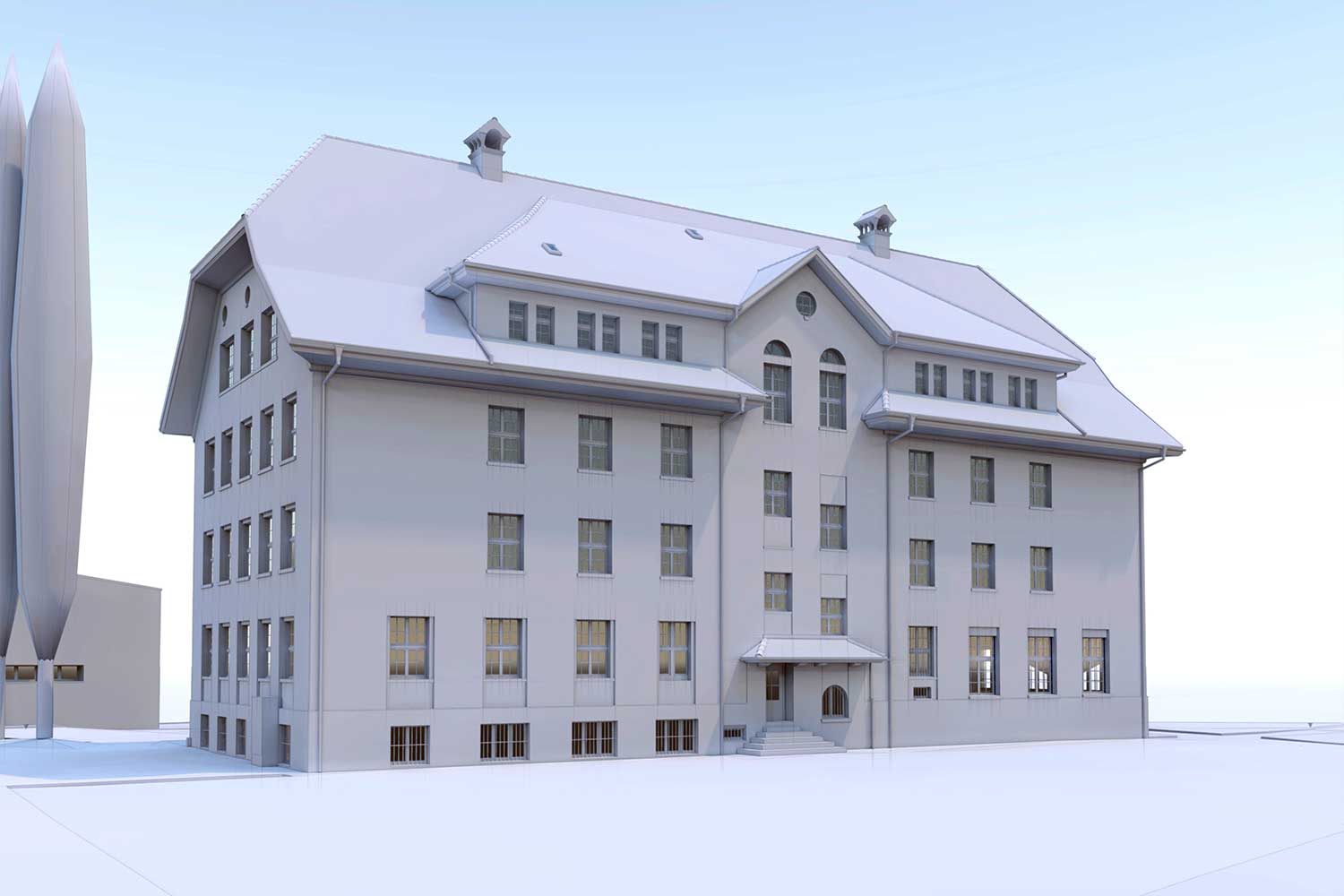 Schulhaus Littau-Dorf - Referenzen - BIM-fähige 3D-Modelle - HMQ AG