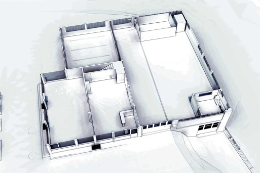 Wallis, Gebäudeaufnahme Ruedi Rüssel Tankstelle, 3D-Grundriss, HMQ AG