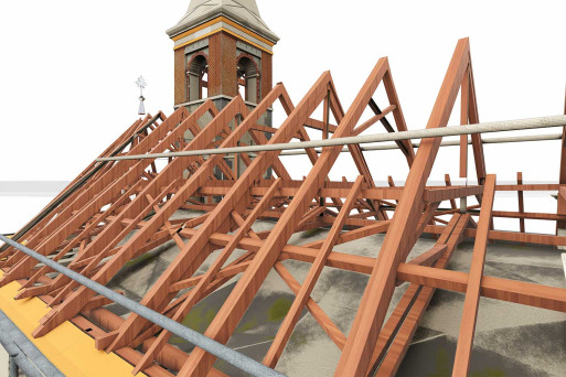 Lain in Graubünden, Kirche St. Luzi, 3D-Dachkonstruktion, HMQ AG