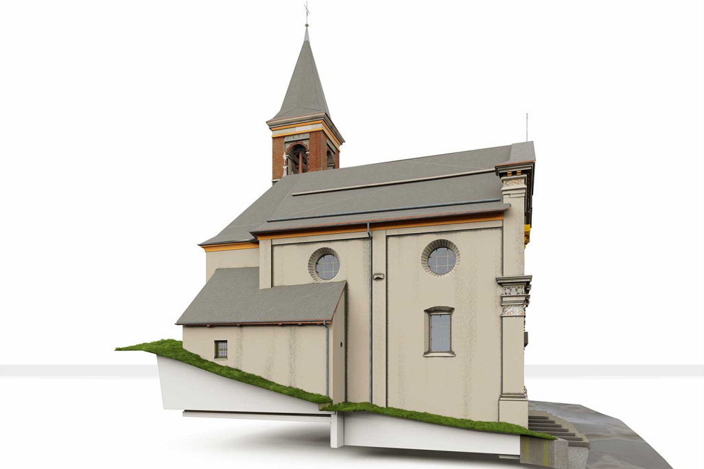 Lain in Graubünden, Kirche St. Luzi, 3D-Modellierung, HMQ AG