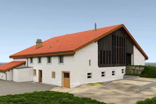 3D-Modell, Bauernhaus im Jura, Gebäudevermessung, HMQ AG