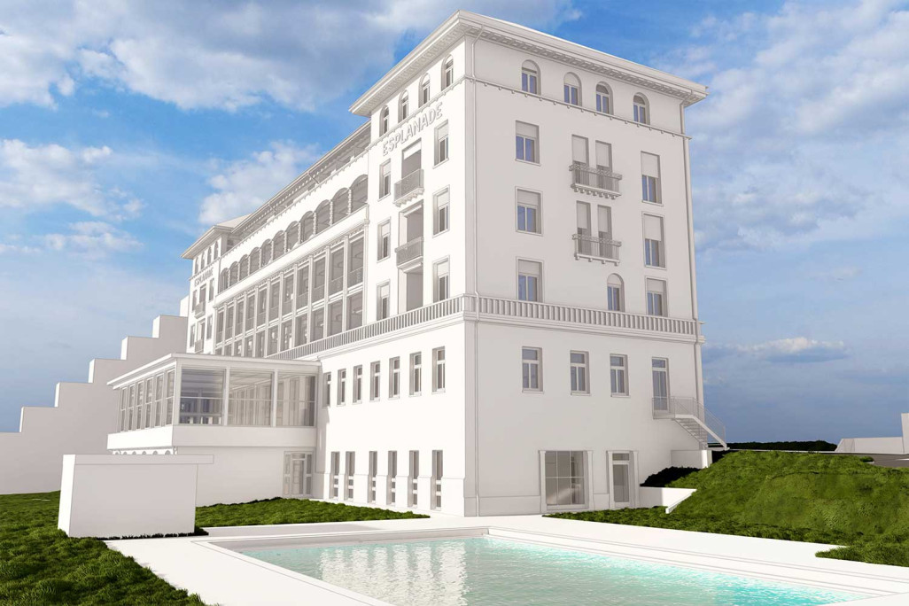Minusio TI, Gebäudeaufnahme 3D-Modell vom Hotel Esplanade, HMQ AG