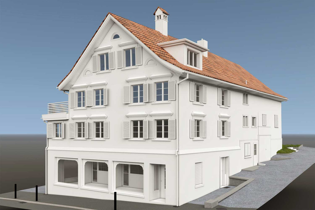 Gebäudeaufnahme Liegenschaft in Berneck, Wohnhaus 3D-Modell, HMQ AG
