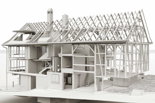 Gebäudeaufnahme Liegenschaft in Berneck, Wohnhaus mit Scheune 3D-Modell, HMQ AG
