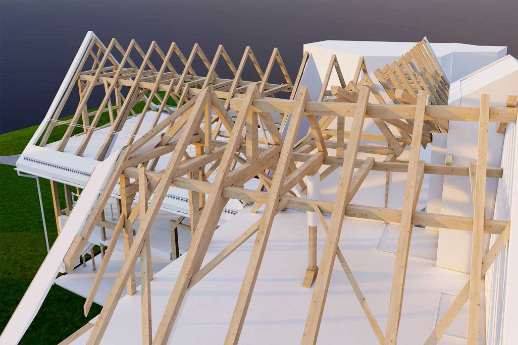 Chur GR, Gebäudeaufnahme, 3D-Modell Dachkonstruktion, HMQ AG