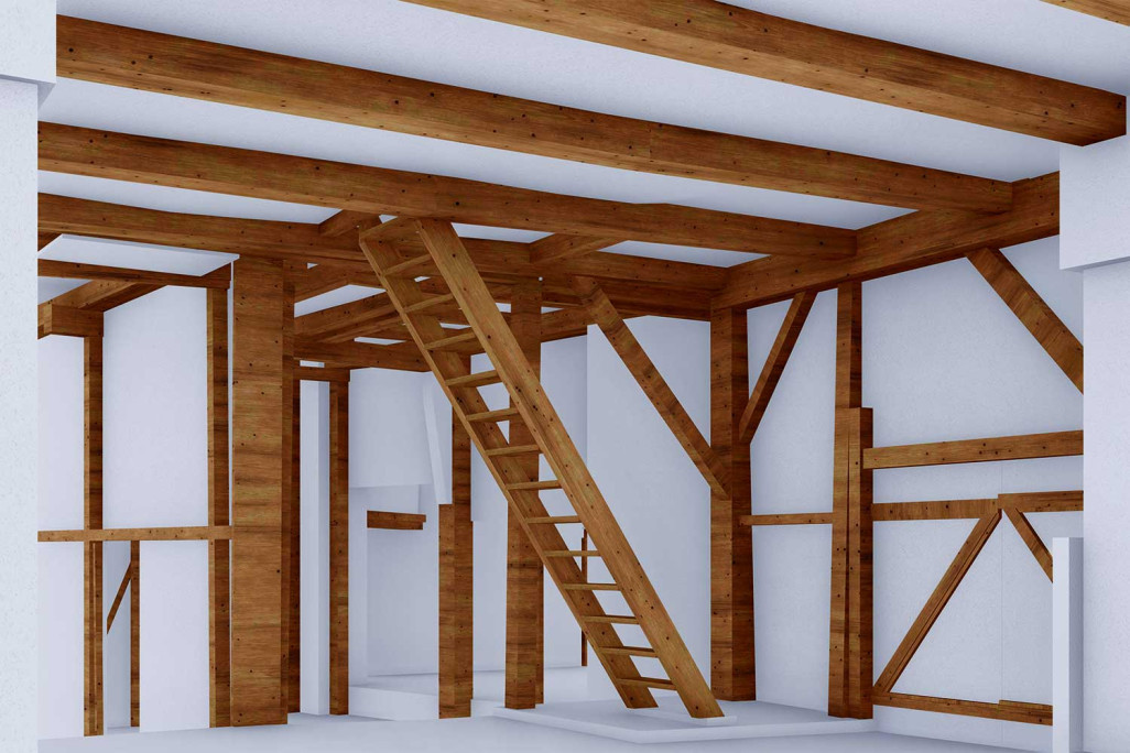 Chur GR, Gebäudeaufnahme, Treppenhaus 3D-Modellierung, HMQ AG