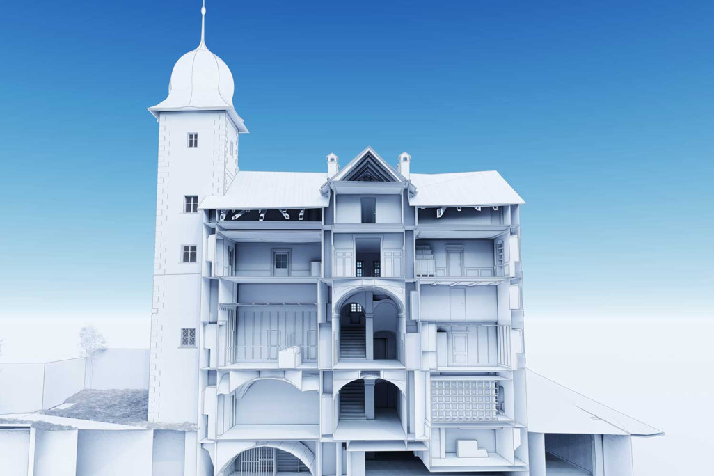 Flims GR, Gebäudevermessung, 3D-Modell, Schnitt, HMQ AG
