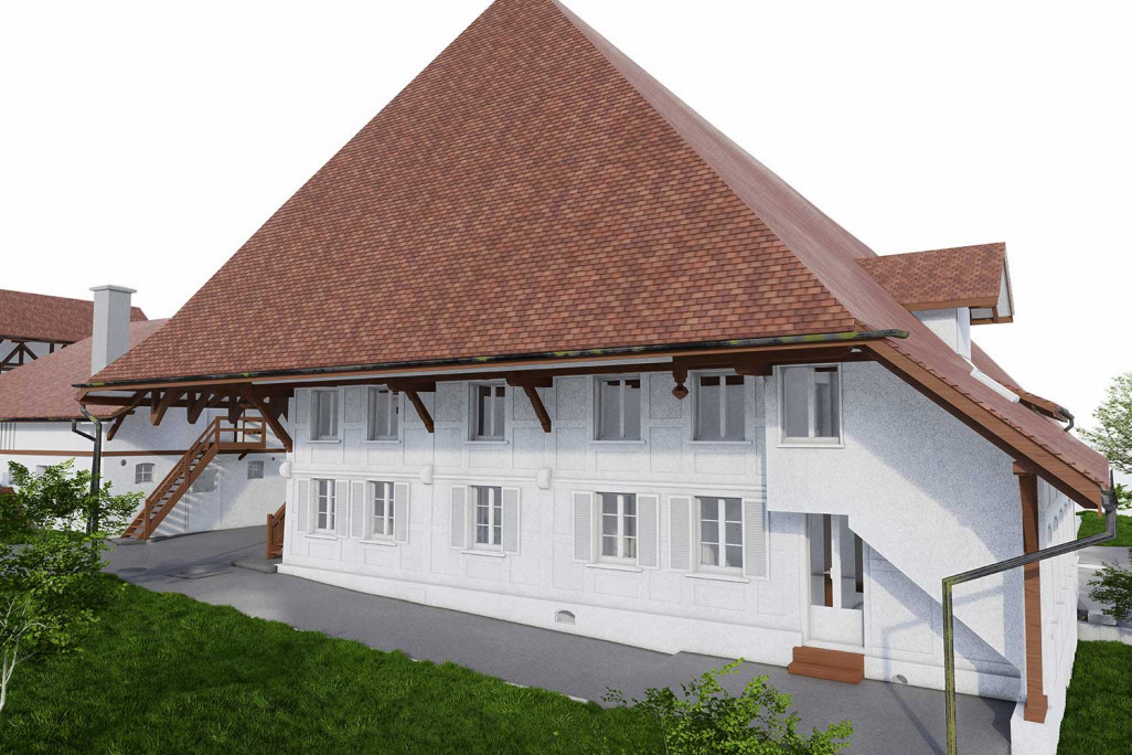 Uettligen BE, Bauernhof, Gebäudevermessung 3D-Fassade, HMQ AG