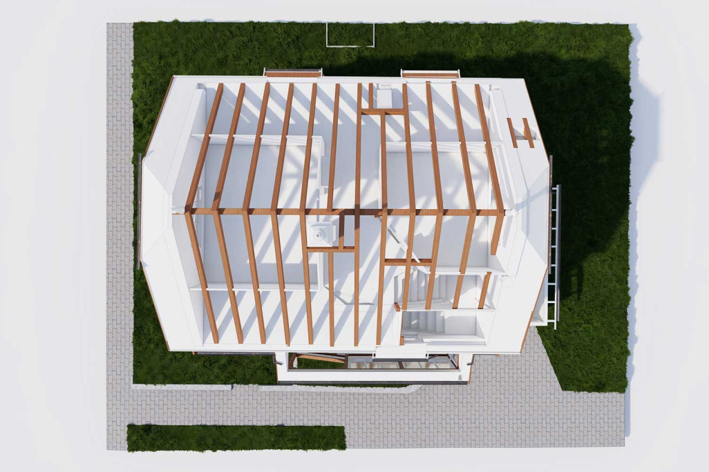 Stein AG, Villa, Dachkonstruktion 3D-Modell, HMQ AG