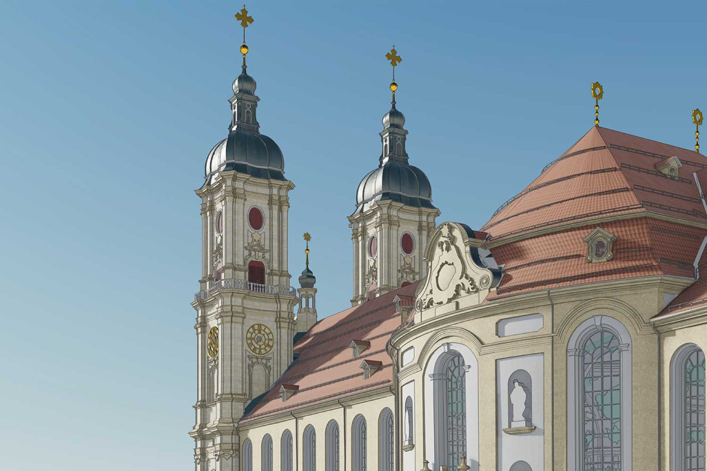 St. Gallen, Kathedrale Stiftsbezirk Gebäudevermessung 3D-Ansichten, HMQ AG